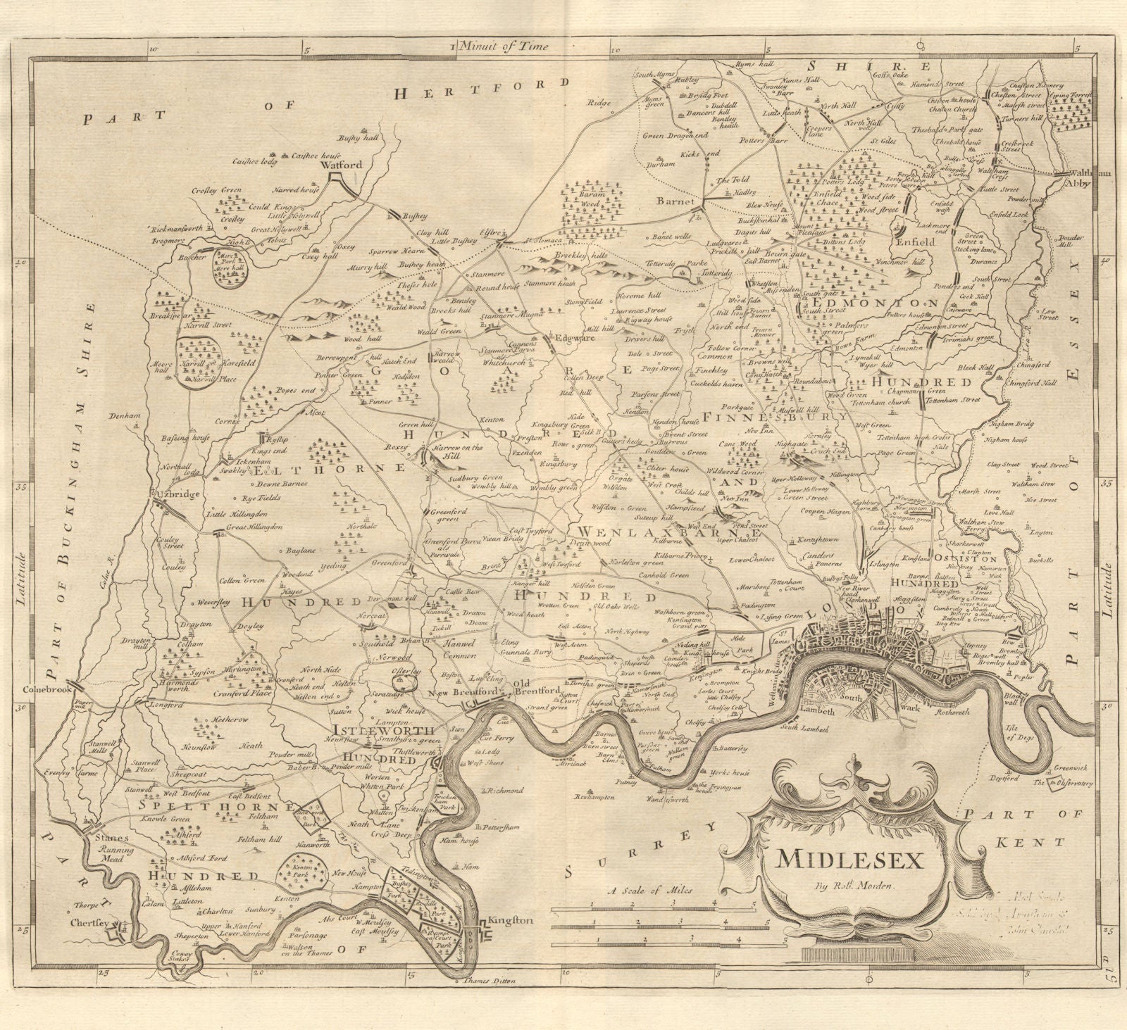 Middlesex. 'MIDLESEX' by ROBERT MORDEN.Present-day North & West London 1772 map